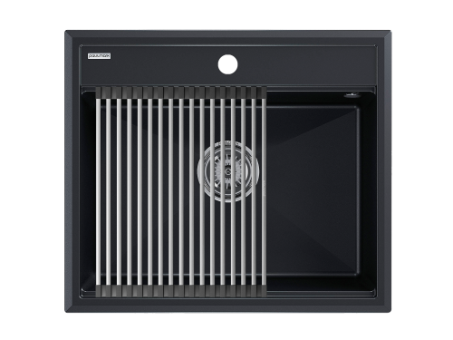 Мойка кухонная Paulmark PM115951-BLM+R375-BS 59х51 черный металлик/брашированная нержавеющая сталь